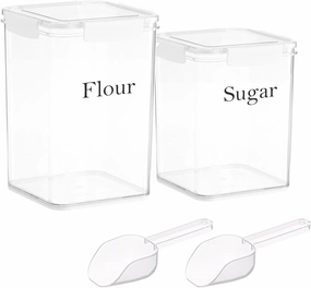 Set of 2 Large Food Storage Jars 4L - Airtight Containers with Lids, White with Free Spoon-Kitchen Canisters for Sugar,Flour,Coffee,Pantry Organization(5L&4L)