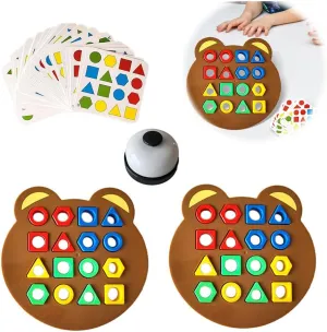 Shape Matching Game Color Sensory Educational Toy, 2023 New Children Puzzles Geometric Shape Quick Matching Board, Cute Bear Shaped Checkerboard Interactive Board Game for Kids Ages 1-8 (2 Players)