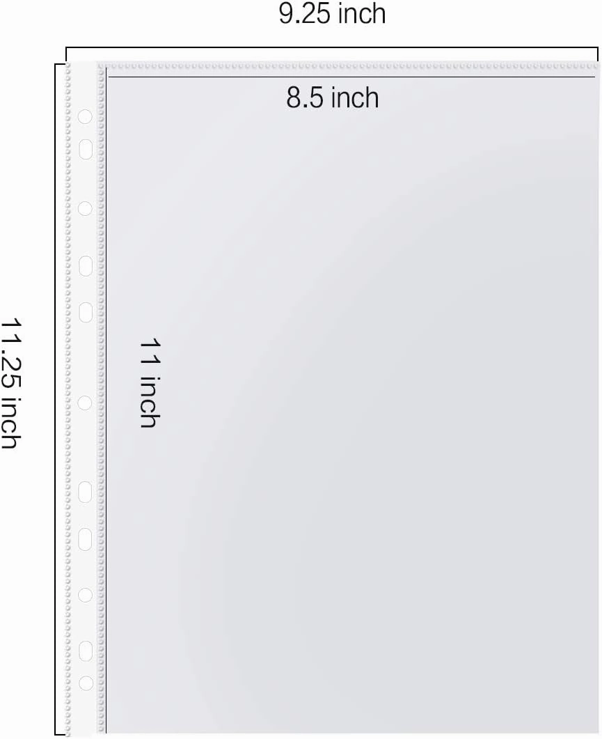 Sheet Protectors, PANDRI 300 Pack Clear Heavy Duty Plastic Page Protectors Sheet Reinforced 11-Hole Fit for 3 Ring Binder Fits Standard 8.5 x 11 Paper, 9.25 x 11.25 Top Loaded, Excluding Acid
