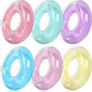 ShinyRelief 6 Pack 33'' Inflatable Pool Floats with Handle for Kids Adults Macaron Tube Rings Handle Tubes Bulk, Pool Floaties Toys Beach Summer Swimming Party Toys