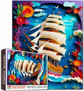 Ship Jigsaw Puzzle 1000 Piece for Adults Sea World Flowers Plants Fish Colorful Pirate Boat Puzzle Entertainment Toys Family Activity Perfect for Game Night Wall Decor 19.7 x 27.6 Inch