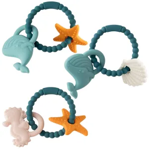 Silicone Teether Toys for Babies - 2ooya 3Pcs Summer Ocean Beach Themed Teething Ring, Baby Sensory Chew Toys with Rattles for Newborn Boy and Girl to Soothe Sore Gums, Baby Shower Birthday Gifts