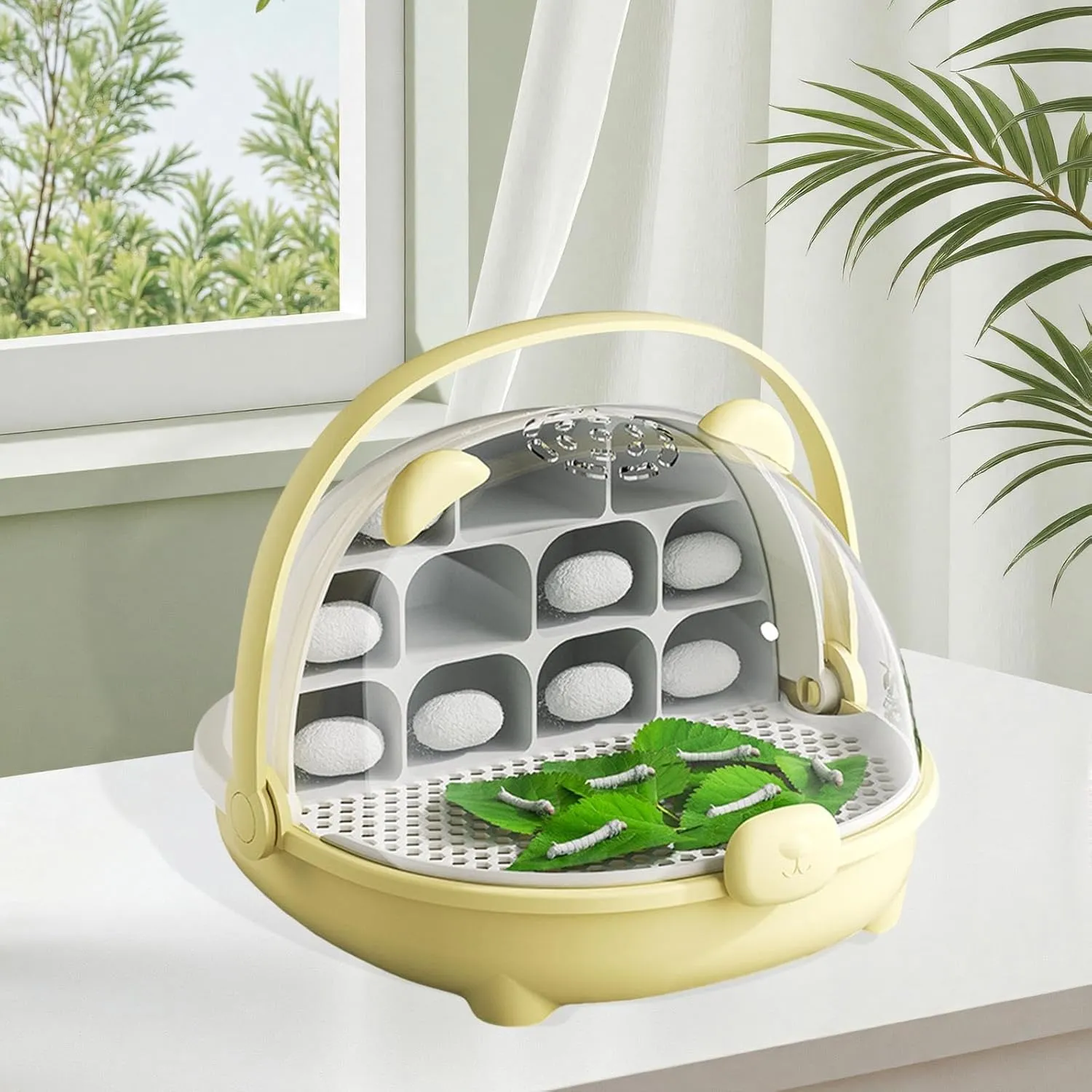 Silkworm Breeding Box Silkworm Transport Container Easy to Observe Portable Observation Cabin Small Animal Breeding Container, Yellow