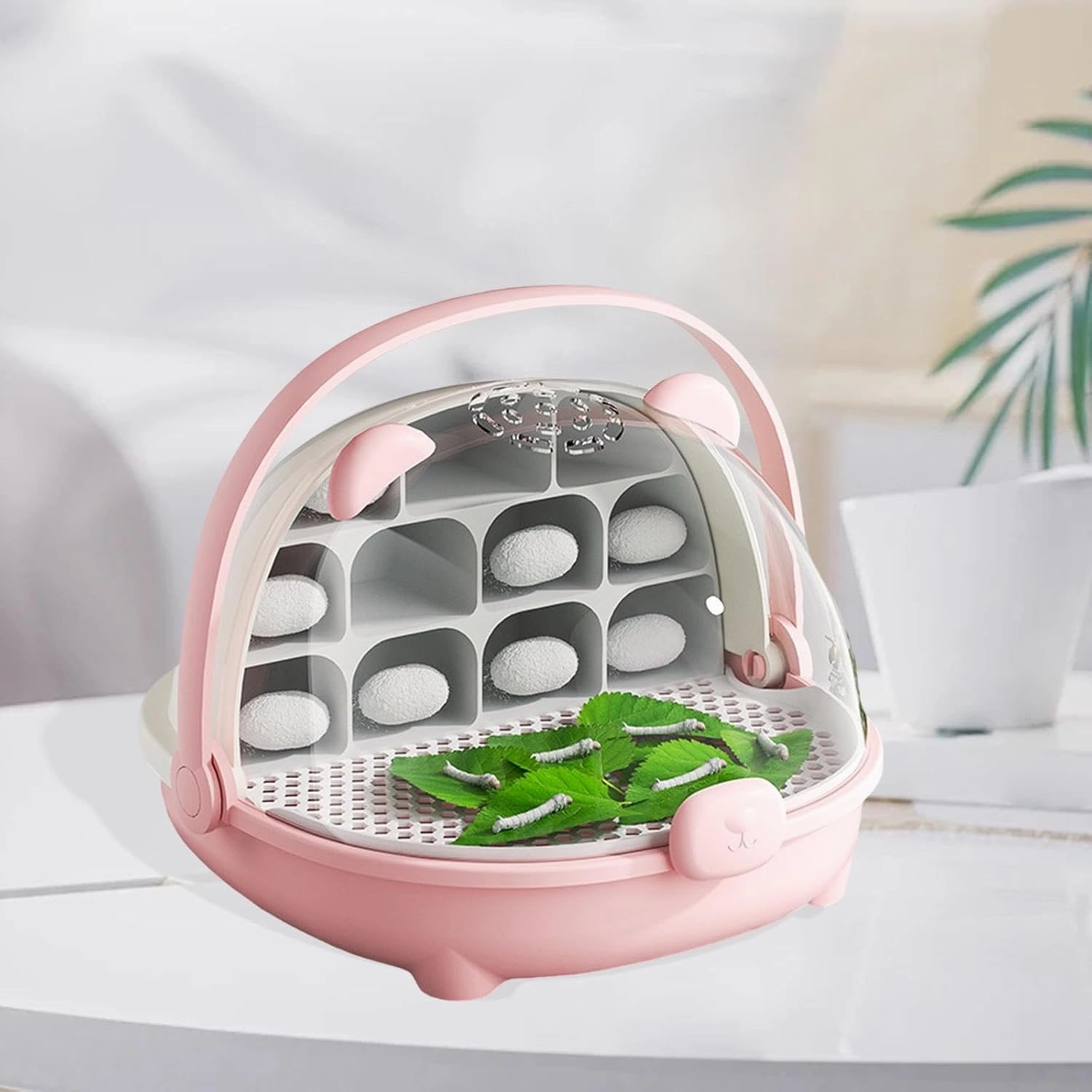 Silkworm Breeding Box Insect Feeding Box Breathable Observation Cabin Silkworm Transport Container Small Animal Breeding Case, Pink