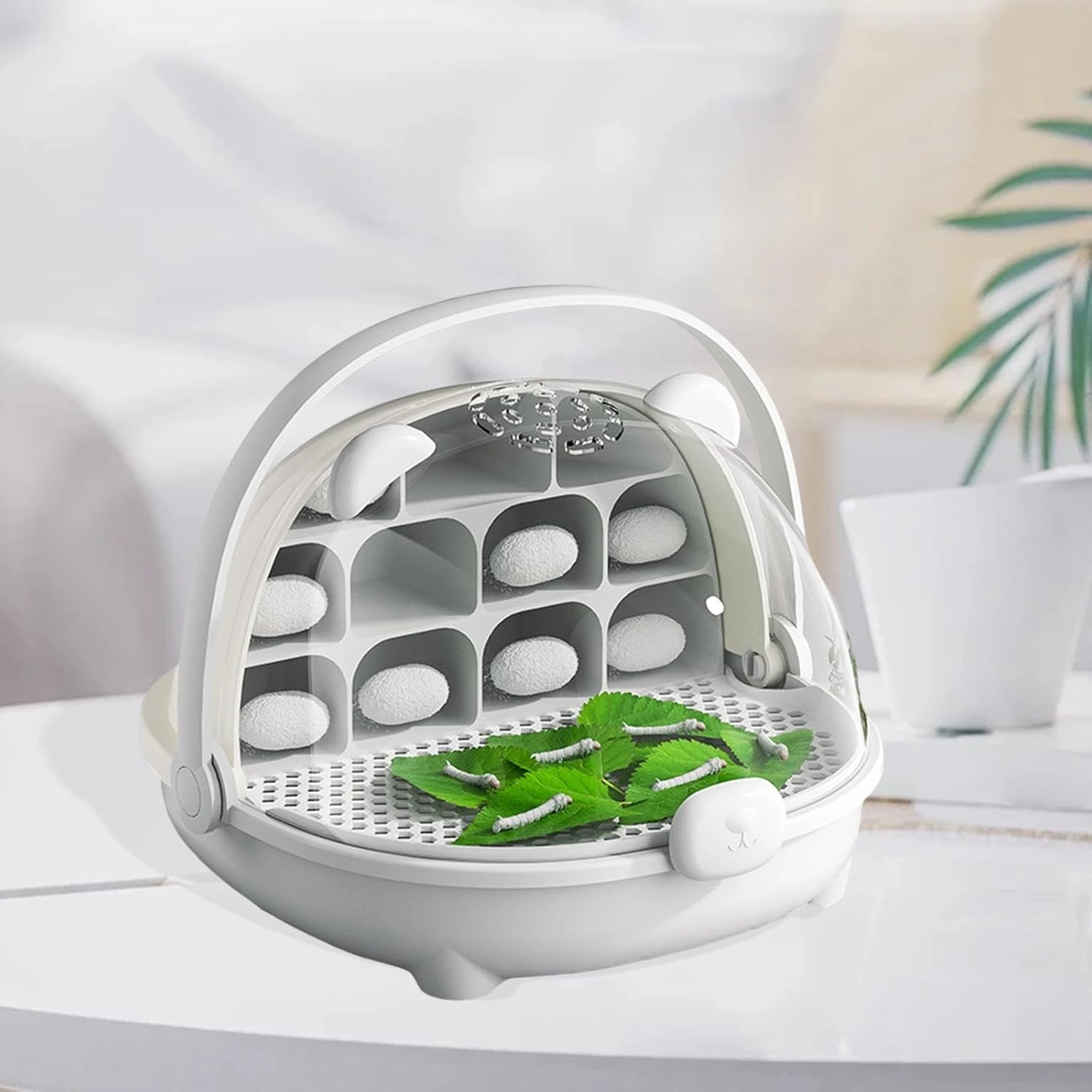 Silkworm Breeding Box Small Animal Breeding Case,Observation Cabin Portable Silkworm Transport Container Reptile Feeding Box, Gray