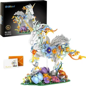 Sillbird Flowers Unicorn Building Toy Set, MOC Floral Animal Collectible Display Model for Home Decor or Office, Valentine's Day Birthday Gifts Toys for Adults and Kids Age 10 , 2025 New(1472 Pieces)
