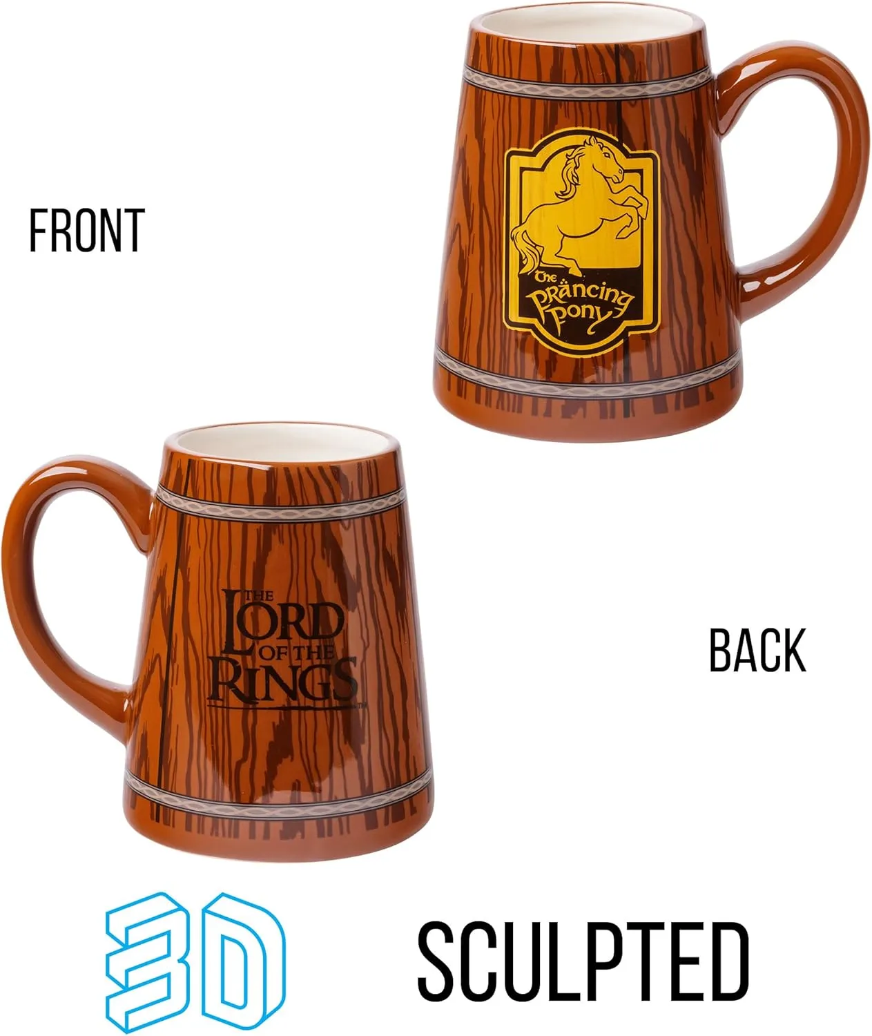 Silver Buffalo Lord of the Rings Prancing Pony Ceramic 3D Sculpted Mug, 20 Ounces