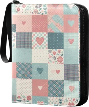 Simple Floral Checkered Card Binder 4-Pockets, 400 Pockets Card Holder with 50 Removable Sleeves, Trading Card Collector Zipper Album Holder, Collector Album