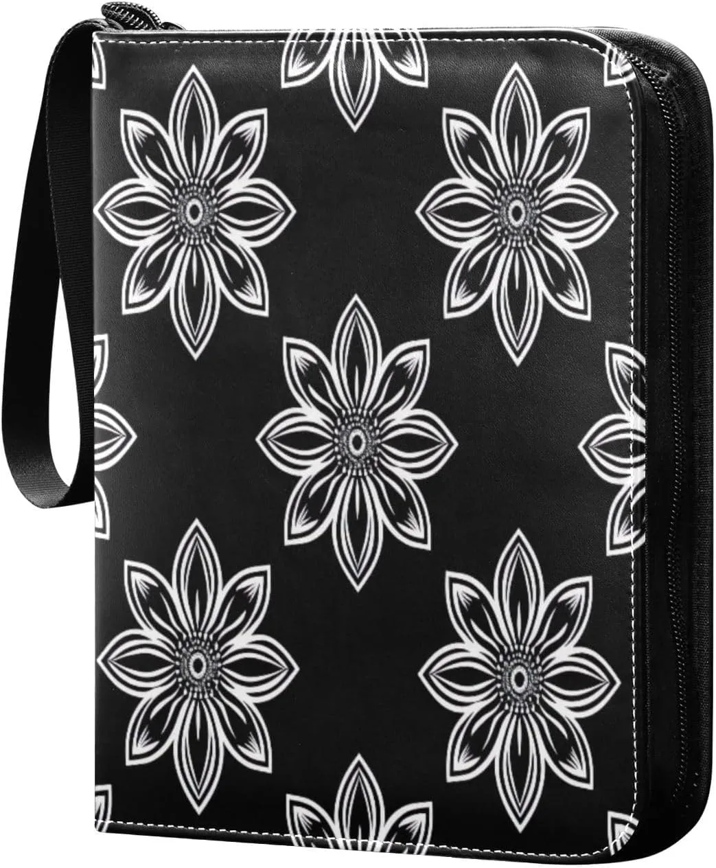 Simple Flower Pattern Card Binder 4-Pocket, 400 Pockets PU Waterproof Zippered Collector Card Album with 50 Removable Sleeves for Trading, Game Cards