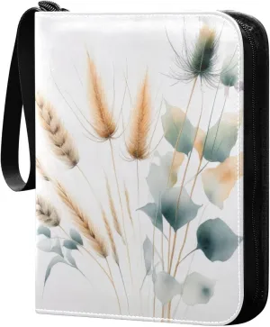Simple Wheat Card Binder 4 Pocket Trading Card Album Fits 400 Sports/Game Cards, PU Cover 3 Ring Card Collection with 50 Removable Sleeves