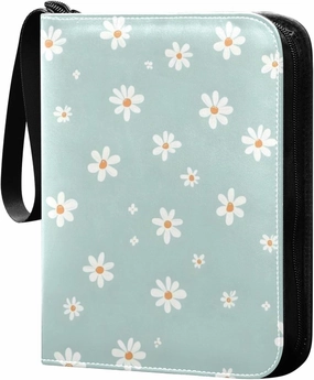 Simple Daisies Card Binder 4-Pockets, 400 Pockets Card Holder with 50 Removable Sleeves, Trading Card Collector Zipper Album Holder, Collector Album