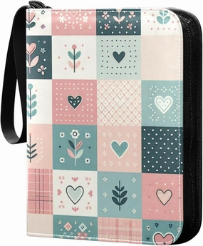 Simple Floral Checkered Card Binder 4-Pockets, 400 Pockets Card Holder with 50 Removable Sleeves, Trading Card Collector Zipper Album Holder, Collector Album