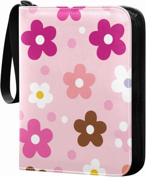 Simple Little Flowers Card Binder 4-Pockets, 400 Pockets Card Holder with 50 Removable Sleeves, Trading Card Collector Zipper Album Holder, Collector Album