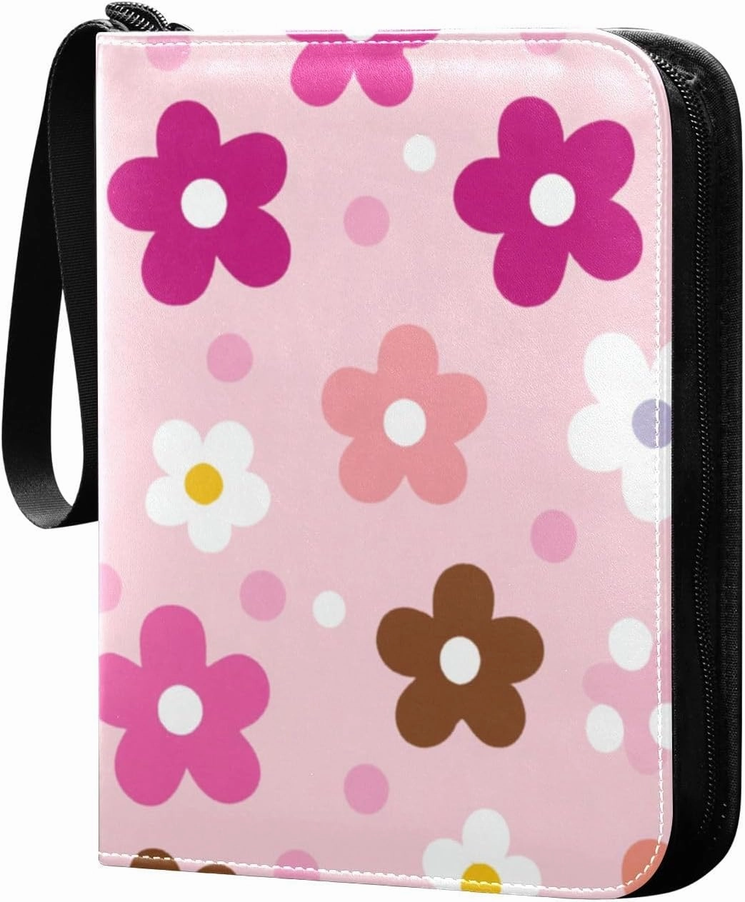 Simple Little Flowers Card Binder 4-Pockets, 400 Pockets Card Holder with 50 Removable Sleeves, Trading Card Collector Zipper Album Holder, Collector Album