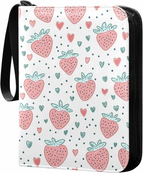 Simple Strawberry Print Card Binder 4-Pockets, 400 Pockets Card Holder with 50 Removable Sleeves, Trading Card Collector Zipper Album Holder, Collector Album