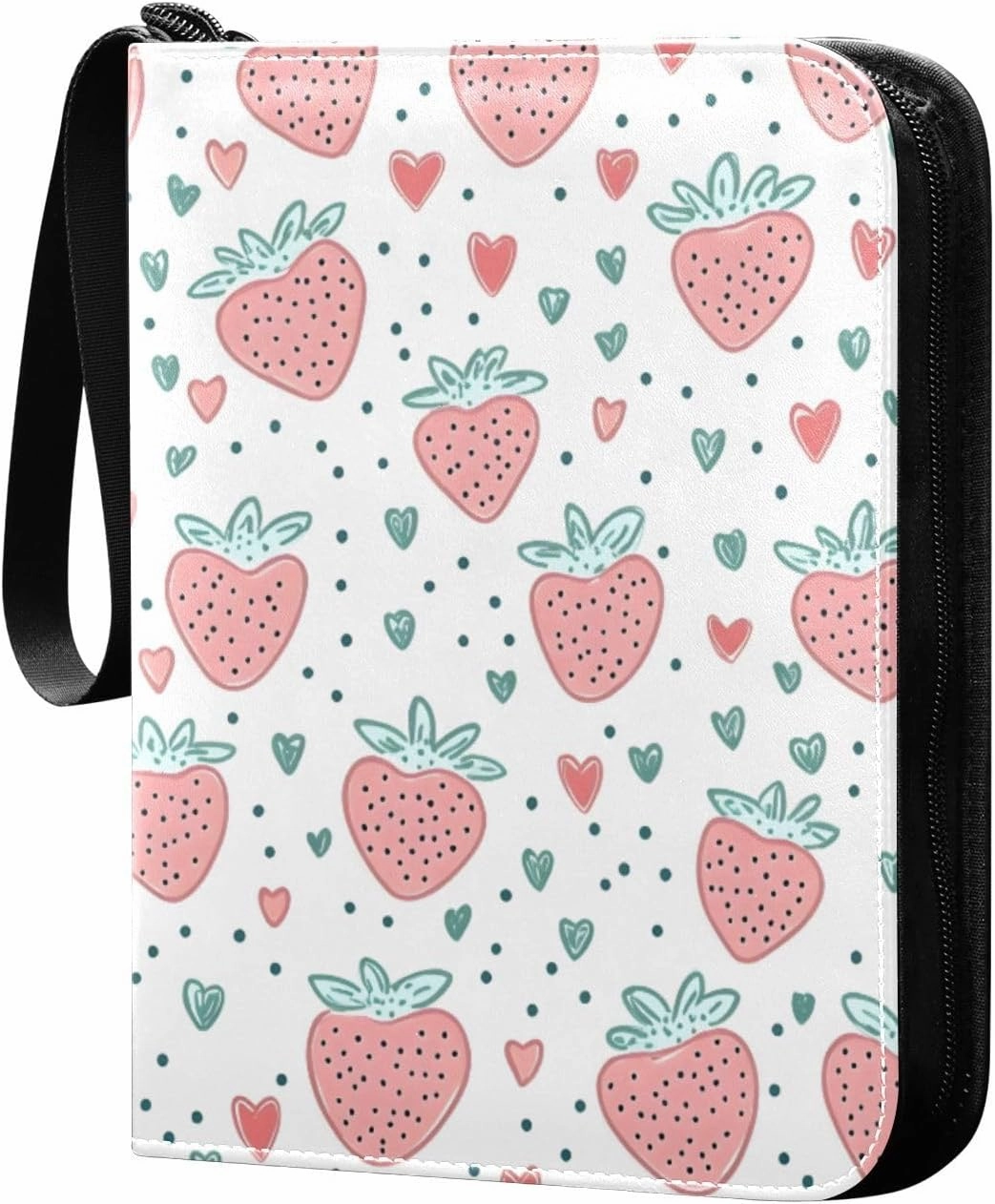 Simple Strawberry Print Card Binder 4-Pockets, 400 Pockets Card Holder with 50 Removable Sleeves, Trading Card Collector Zipper Album Holder, Collector Album