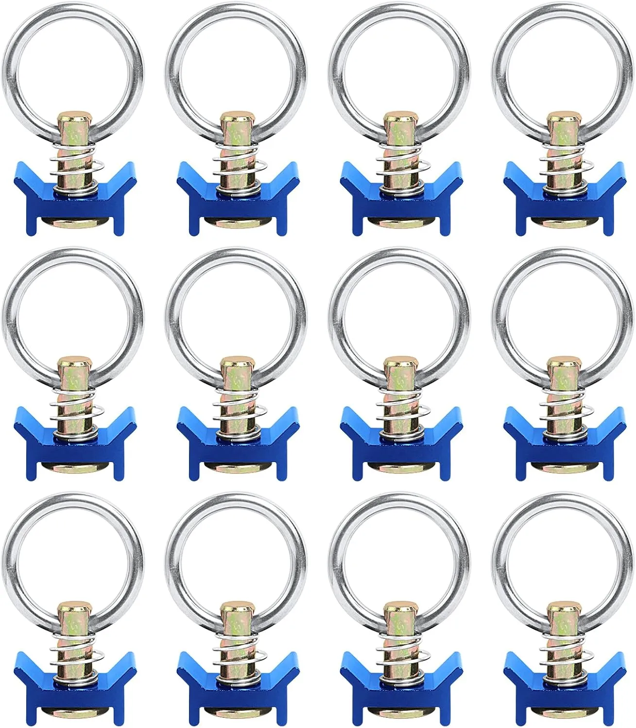 Single Stud Fitting L Track 4,000LB Capacity with Stainless Steel Round Ring Aluminum Keeper Cargo Control, Pack of 12, Blue