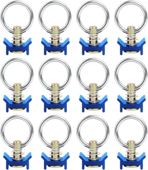 Single Stud Fitting L Track 4,000LB Capacity with Stainless Steel Round Ring Aluminum Keeper Cargo Control, Pack of 12, Blue