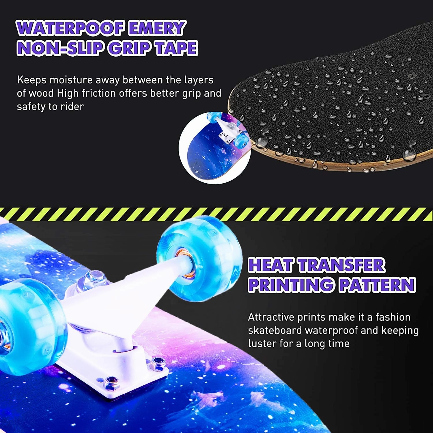 Skateboard,31 x 8 inch Complete Skateboards for Beginners,8 Layer Maple Concave Cruiser Trick Skate Board for Kids,Teens,Adults