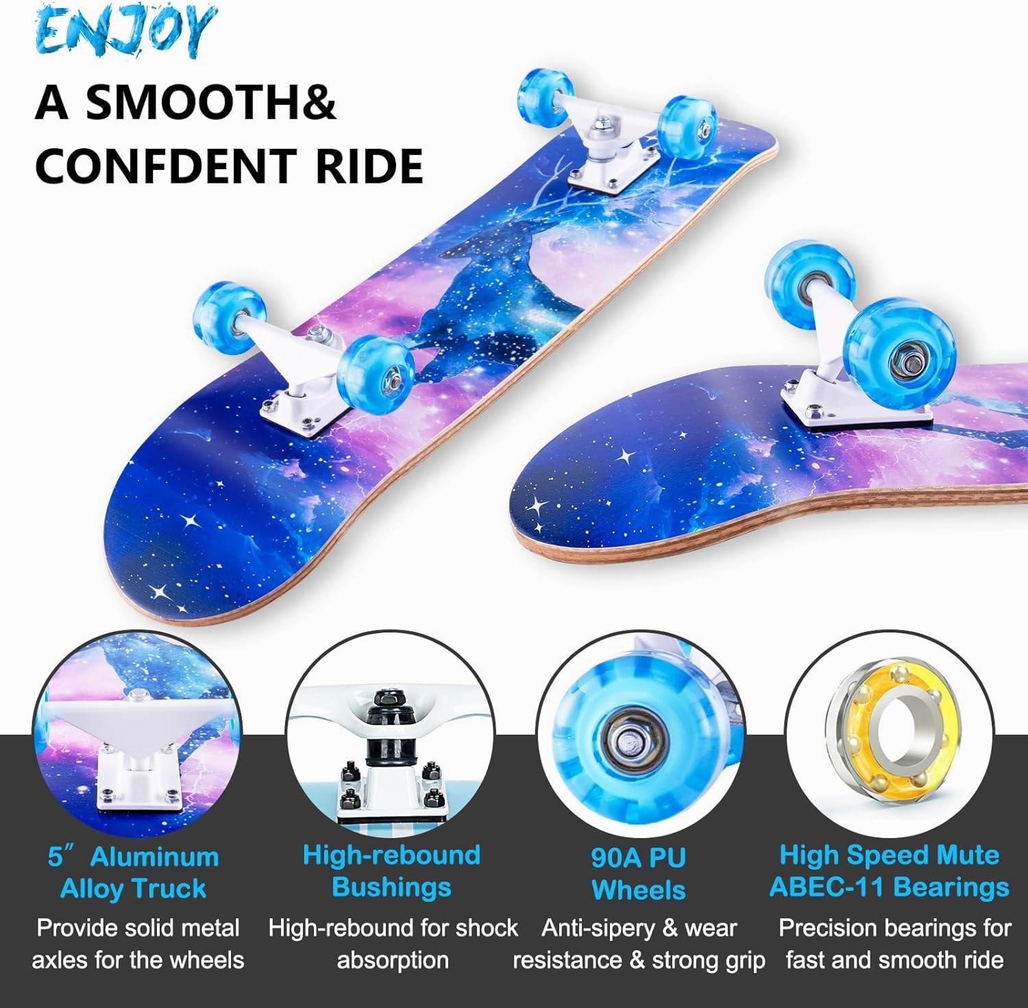 Skateboard,31 x 8 inch Complete Skateboards for Beginners,8 Layer Maple Concave Cruiser Trick Skate Board for Kids,Teens,Adults
