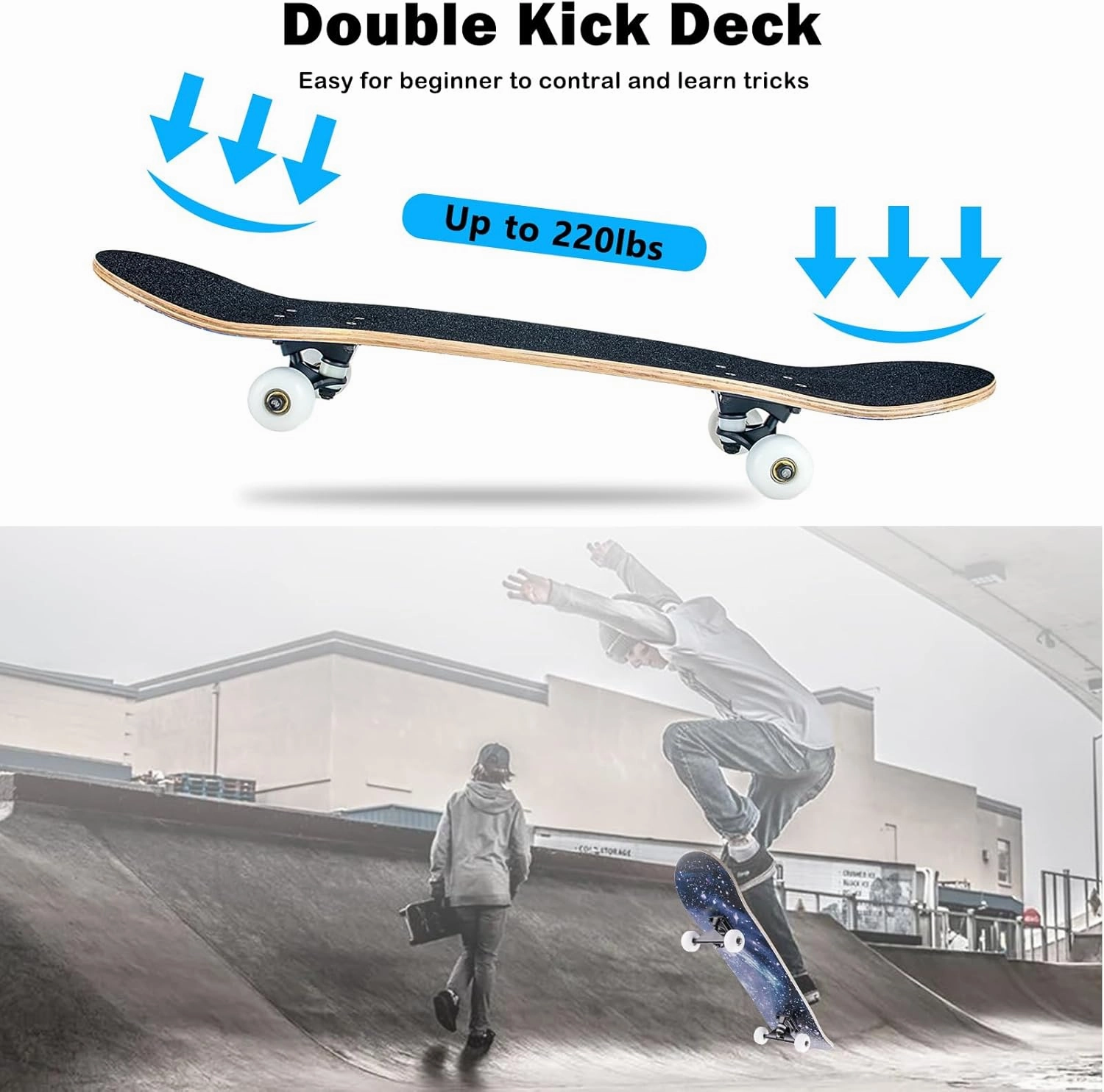 Skateboard,31 x 8 inch Complete Skateboards for Beginners,8 Layer Maple Concave Cruiser Trick Skate Board for Kids,Teens,Adults