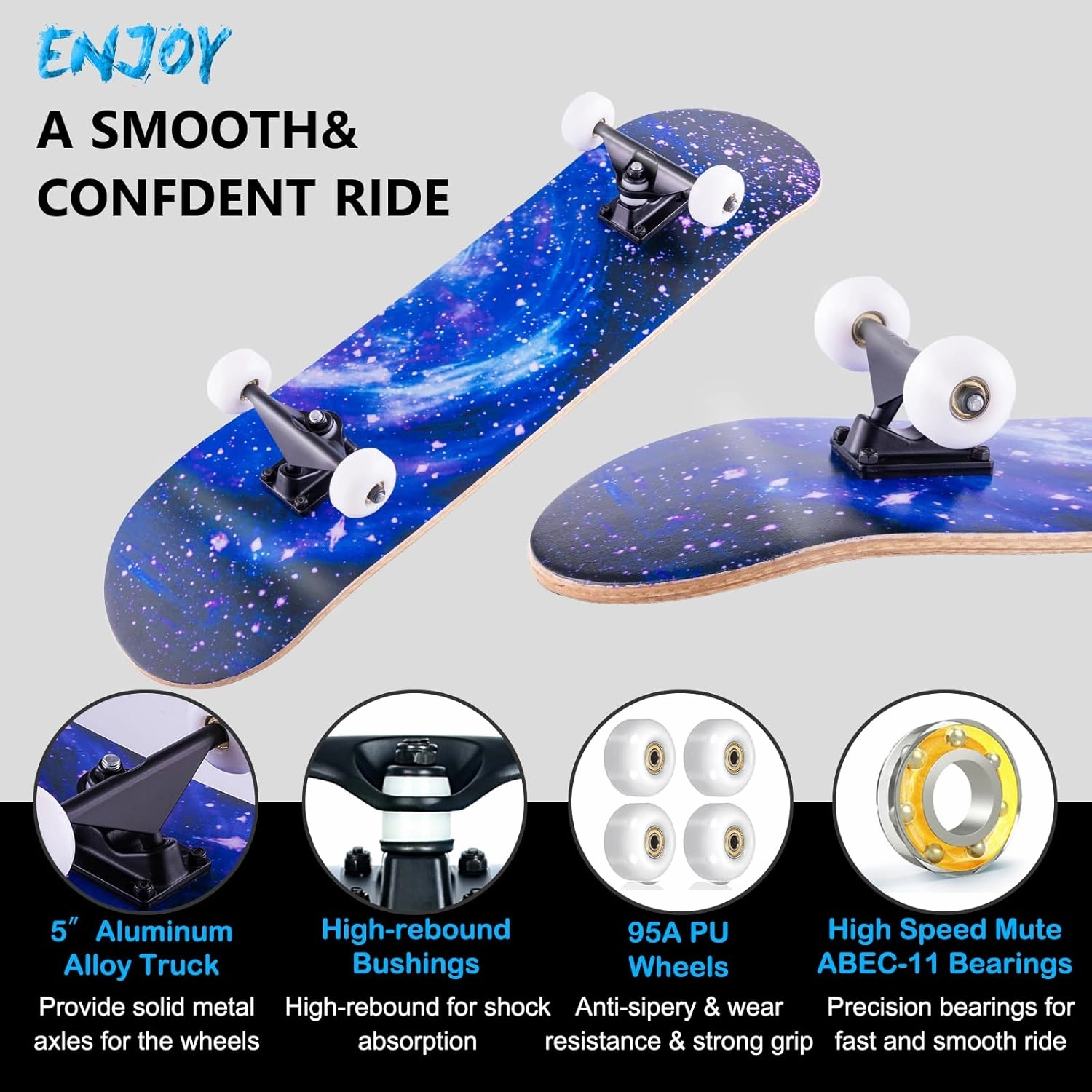Skateboard,31 x 8 inch Complete Skateboards for Beginners,8 Layer Maple Concave Cruiser Trick Skate Board for Kids,Teens,Adults