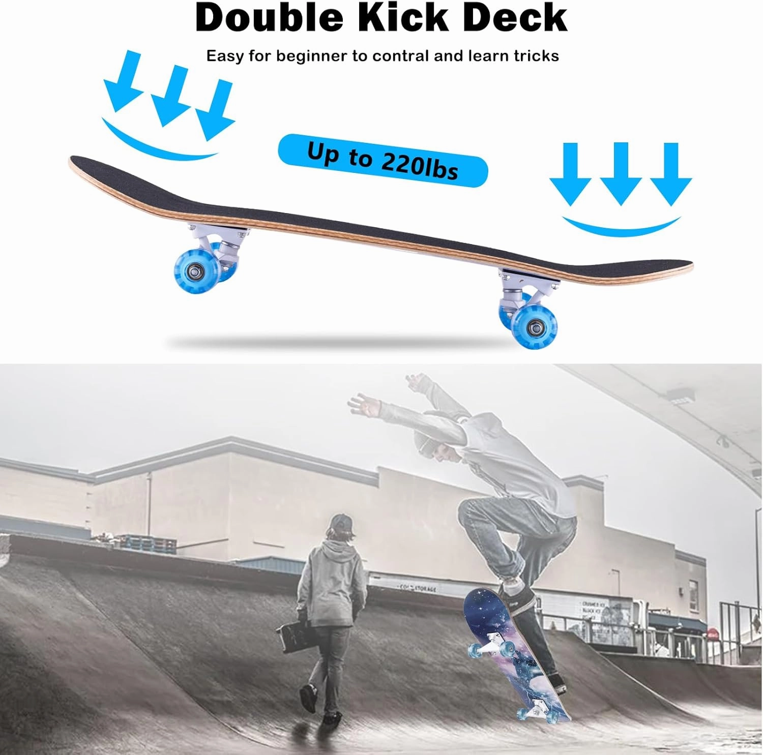 Skateboard,31 x 8 inch Complete Skateboards for Beginners,8 Layer Maple Concave Cruiser Trick Skate Board for Kids,Teens,Adults
