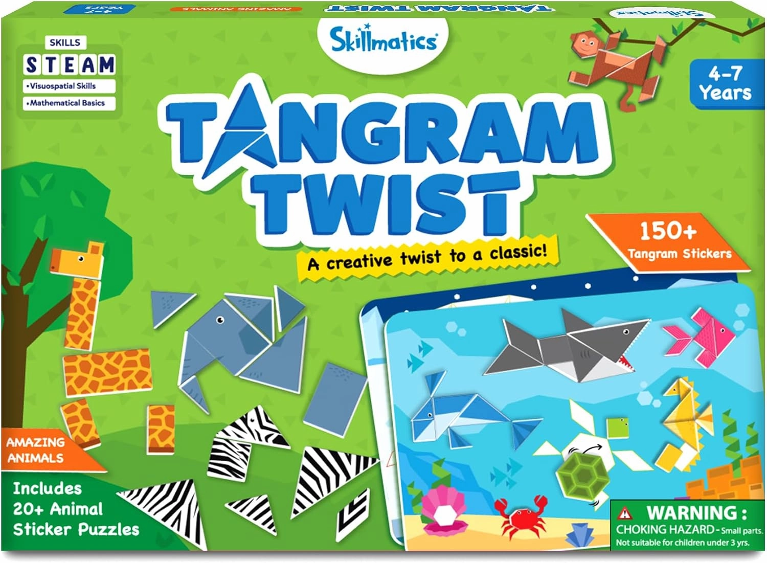 Skillmatics Tangram Sticker Puzzles - Educational Art & Craft Activity with 150  Foam Tangram Stickers, Creative Toys & Games for Boys & Girls Ages 4, 5, 6, 7