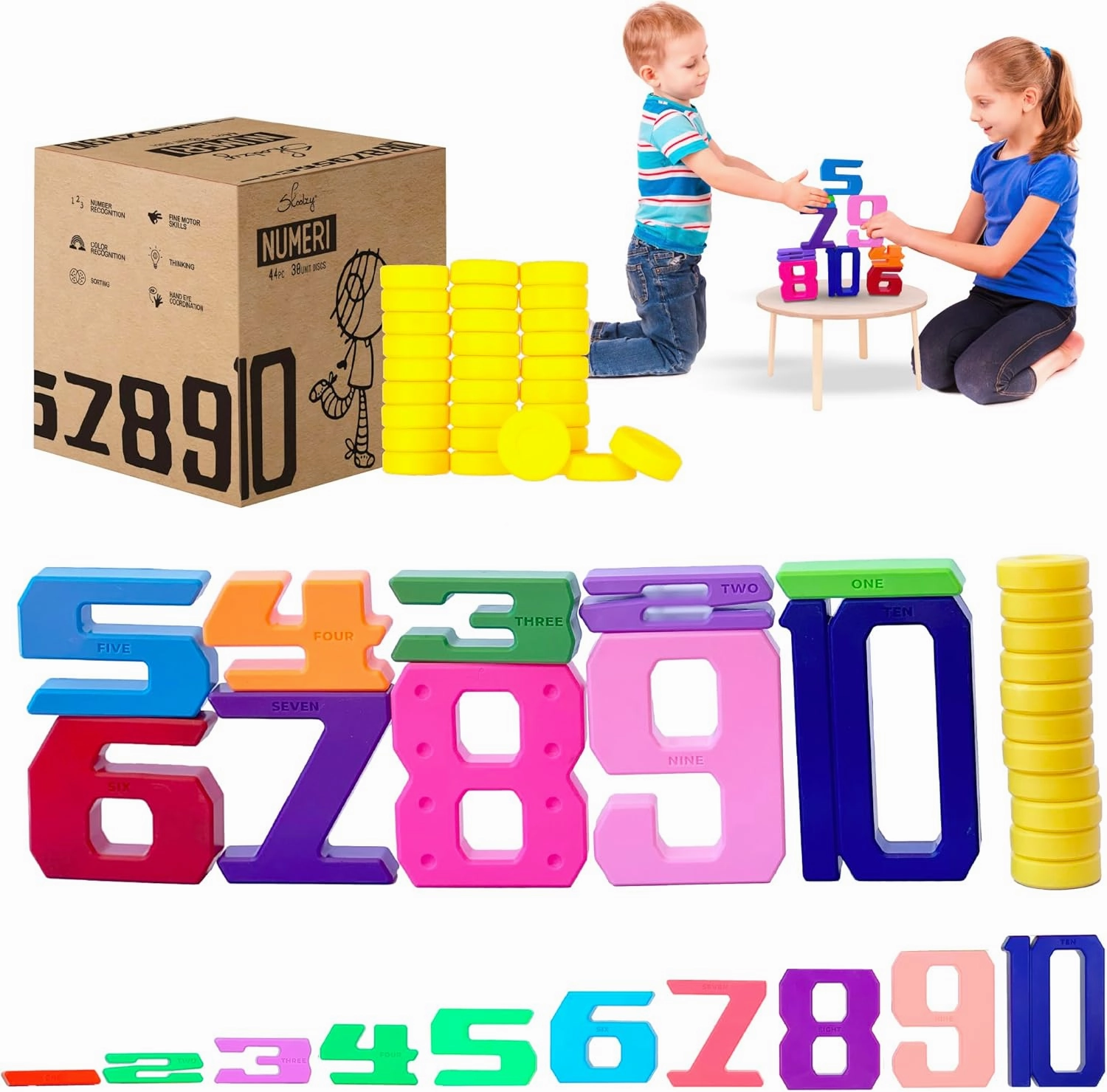 Skoolzy 44 Pc Counting Coins & Learning Set – Montessori Math Development Kit for 18 Months 