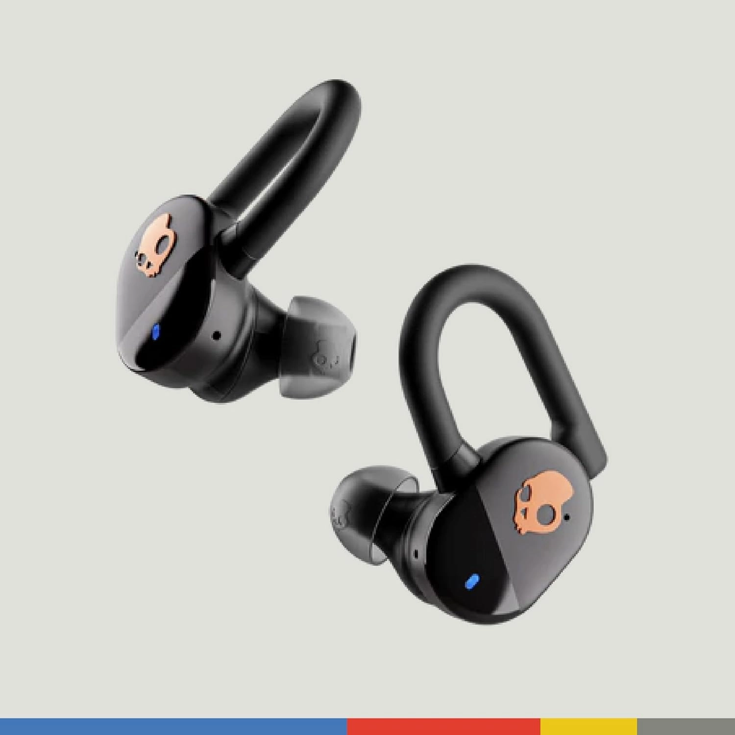 Skullcandy Push Play Active Wireless Earbuds, Bluetooth Headphones, Noise Isolating, 34 Hrs Battery, Secure-Fit Over-Ear Hanger, Sweat Water Resistant, Microphone for iPhone Android - Black/Orange​