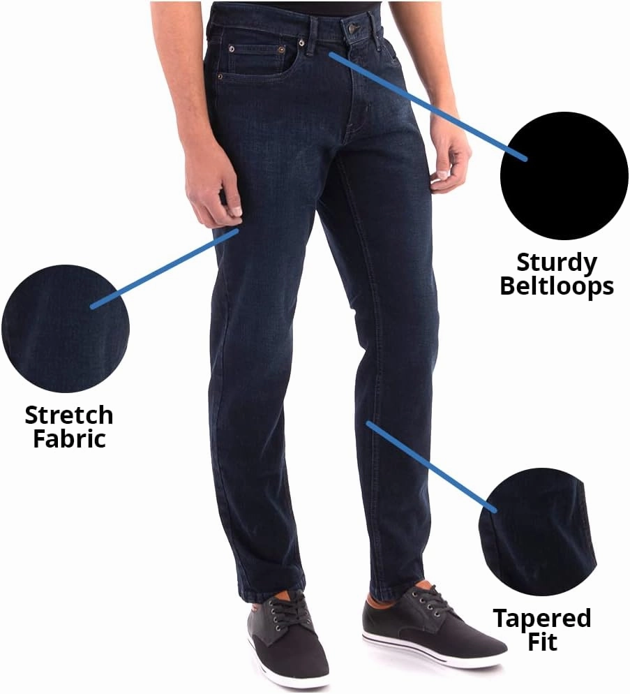 Slim Fit Mens Jeans – Stretch Fabric Tapered Pants for Men – Premium Comfort Casual Wear and Work Attire