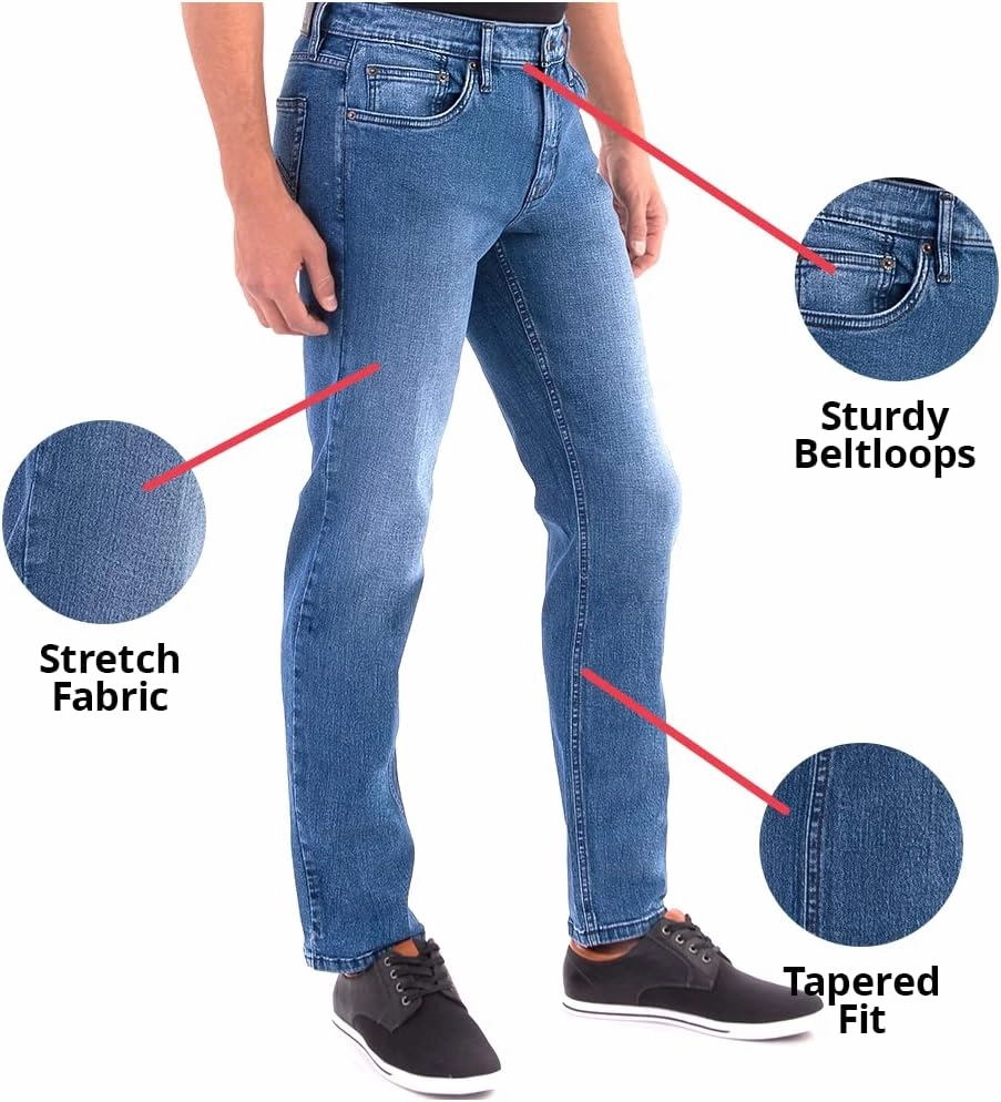 Slim Fit Mens Jeans – Stretch Fabric Tapered Pants for Men – Premium Comfort Casual Wear and Work Attire