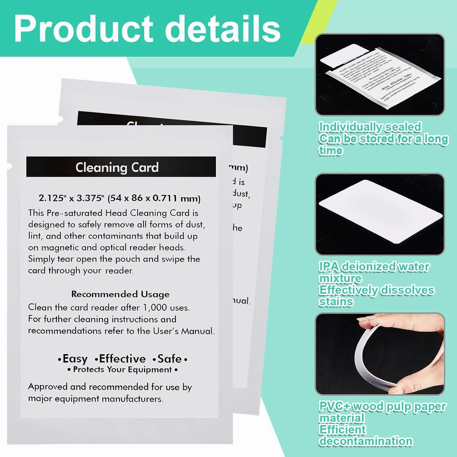 Sliner 60 Pcs Credit Card Reader Cleaner Cards Cr80 Reader Cleaning Dual Side Scanner Cleaning Sheets POS Swipe Terminal for Printer Optical Credit Machines