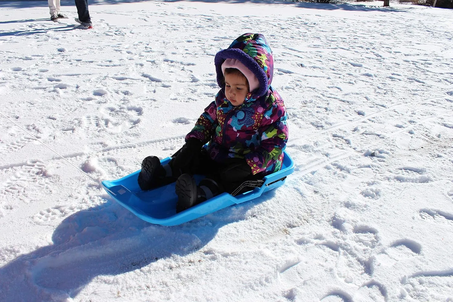 Slippery Racer Downhill Thunder Flexible Kids Toddler Plastic Toboggan Snow Sled with Built in Brake System, Pull Rope, & Handle Grips