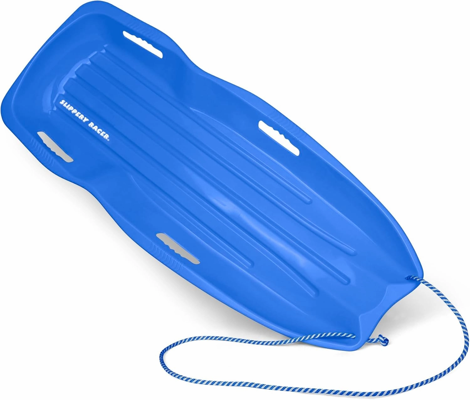 Slippery Racer Downhill Xtreme Flexible Adults and Kids Plastic Toboggan Snow Sled for up to 2 Riders with Pull Rope and Handles.