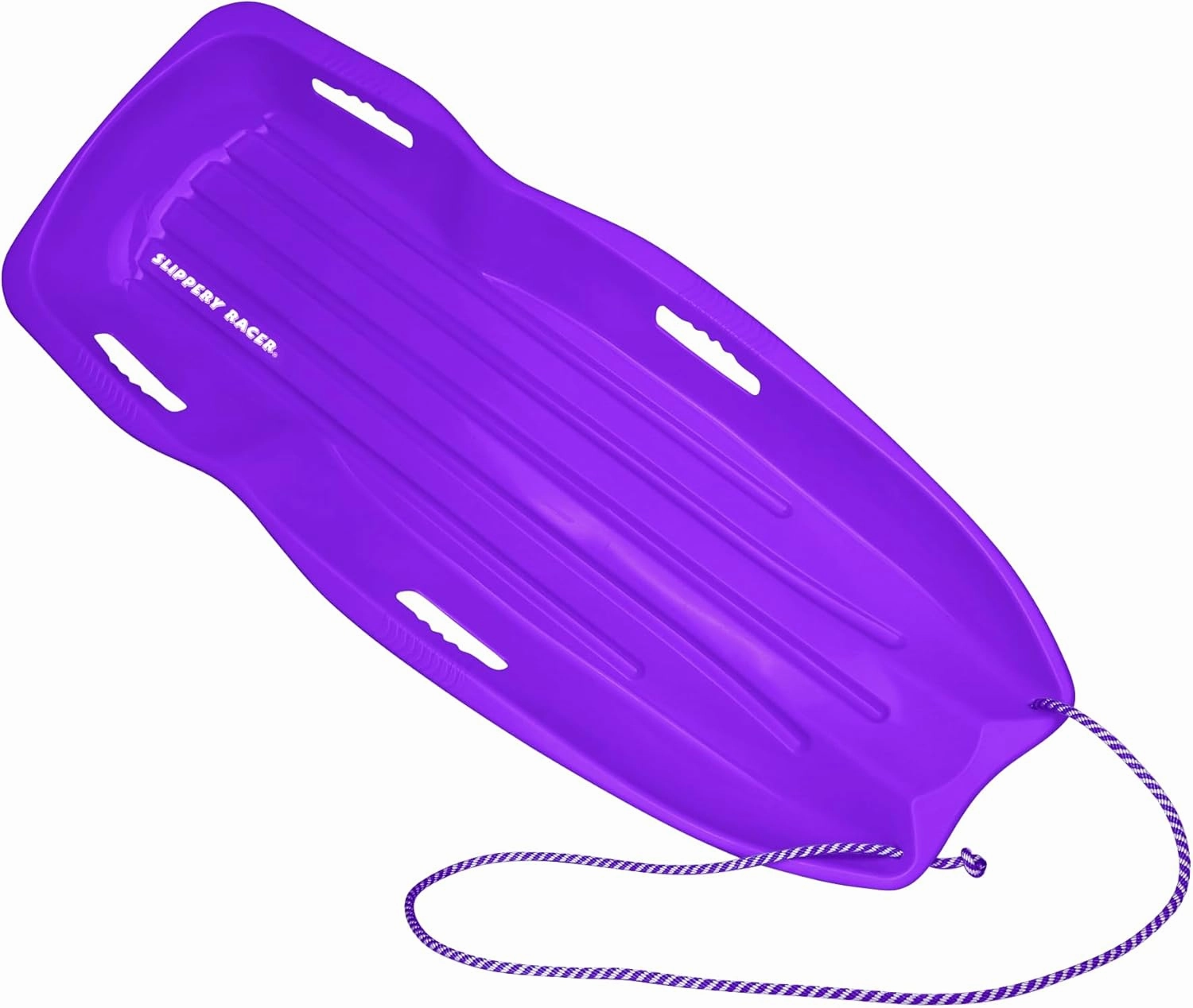 Slippery Racer Downhill Xtreme Flexible Adults and Kids Plastic Toboggan Snow Sled for up to 2 Riders with Pull Rope and Handles.
