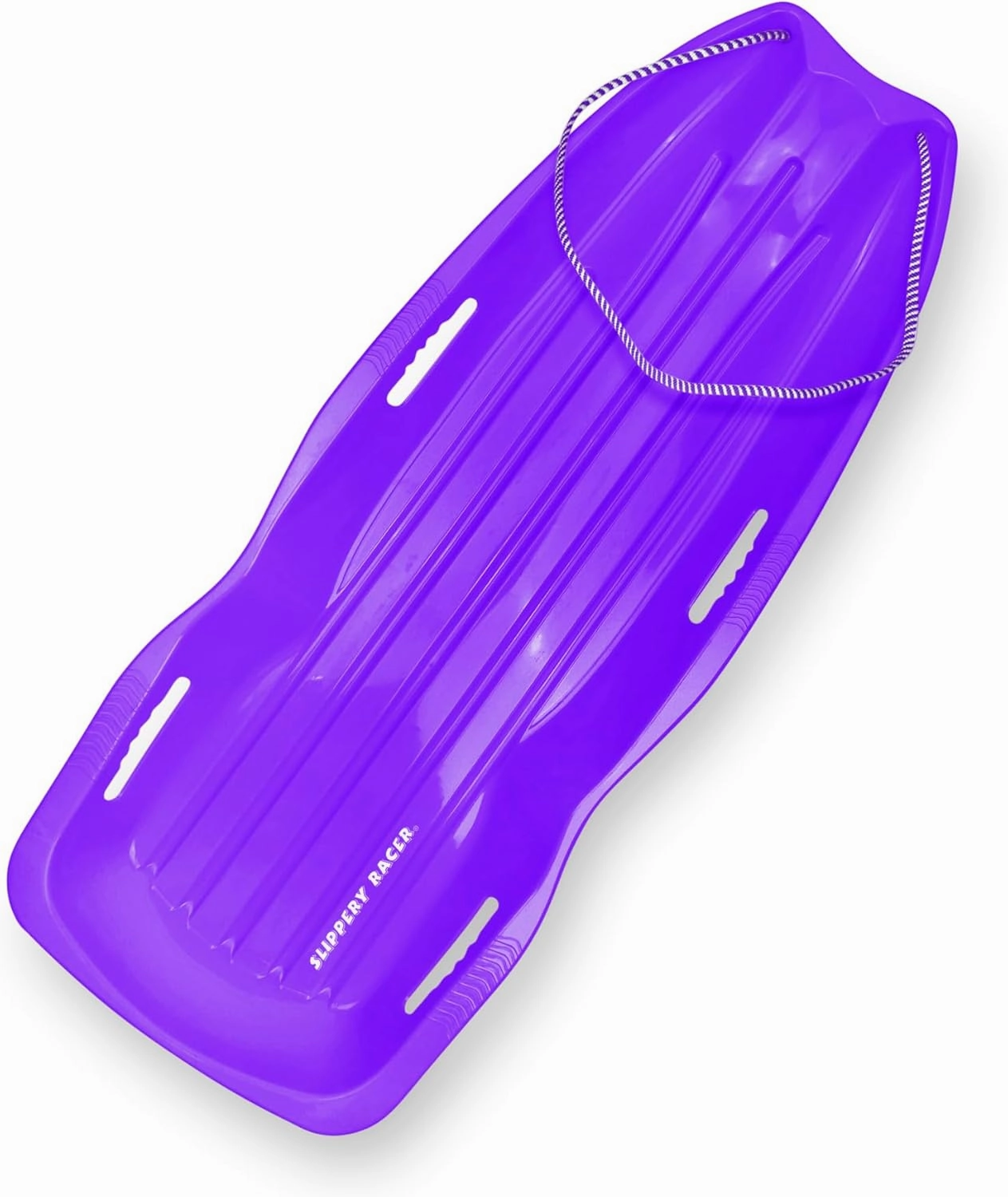 Slippery Racer Downhill Xtreme Flexible Adults and Kids Plastic Toboggan Snow Sled for up to 2 Riders with Pull Rope and Handles.