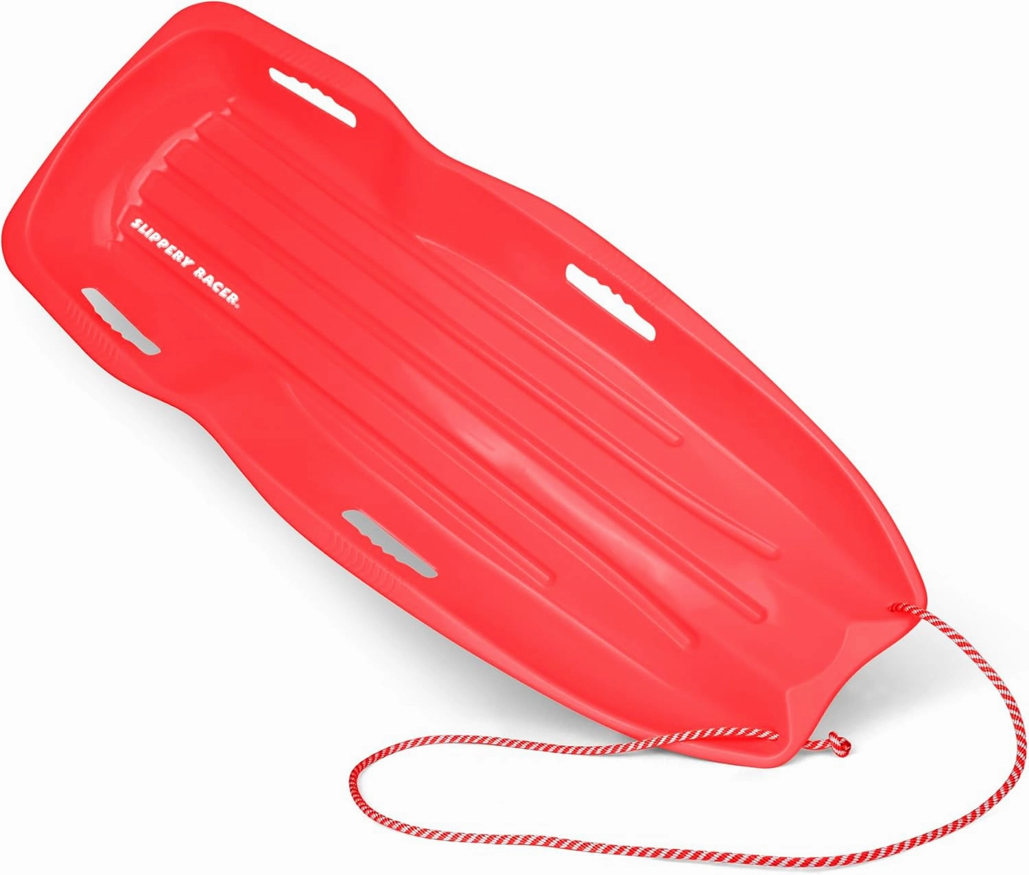 Slippery Racer Downhill Xtreme Flexible Adults and Kids Plastic Toboggan Snow Sled for up to 2 Riders with Pull Rope and Handles.
