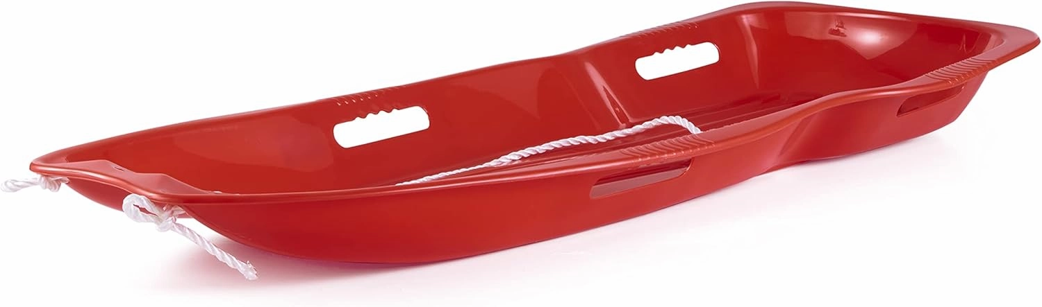 Slippery Racer Downhill Xtreme Flexible Adults and Kids Plastic Toboggan Snow Sled for up to 2 Riders with Pull Rope and Handles.