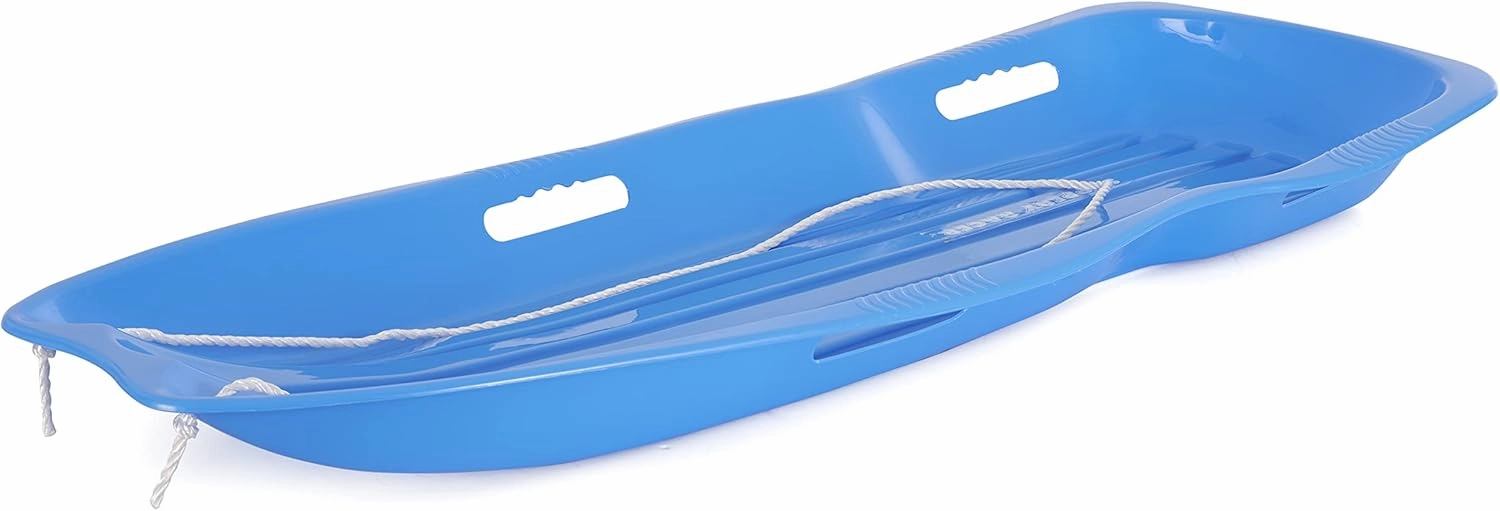 Slippery Racer Downhill Xtreme Flexible Adults and Kids Plastic Toboggan Snow Sled for up to 2 Riders with Pull Rope and Handles.
