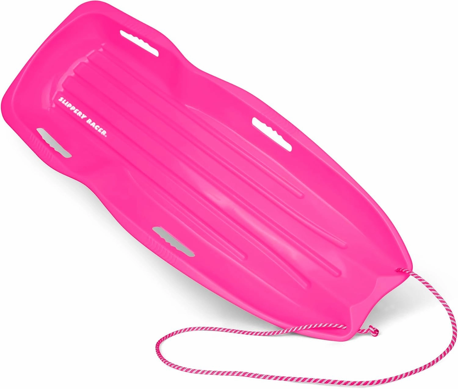 Slippery Racer Downhill Xtreme Flexible Adults and Kids Plastic Toboggan Snow Sled for up to 2 Riders with Pull Rope and Handles.