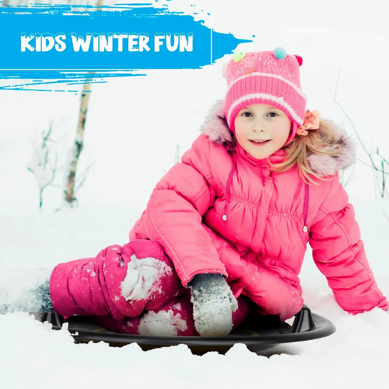 Slippery Racer Heavy-Duty Cold Resistant Downhill Pro Plastic Outdoor Winter Saucer Disc Snow Sled with Handles.