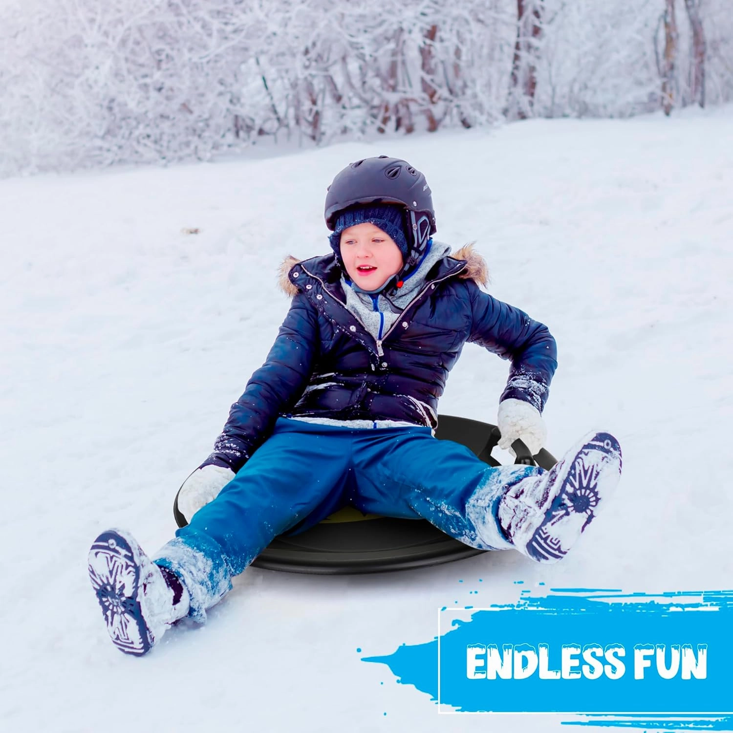 Slippery Racer Heavy-Duty Cold Resistant Downhill Pro Plastic Outdoor Winter Saucer Disc Snow Sled with Handles.