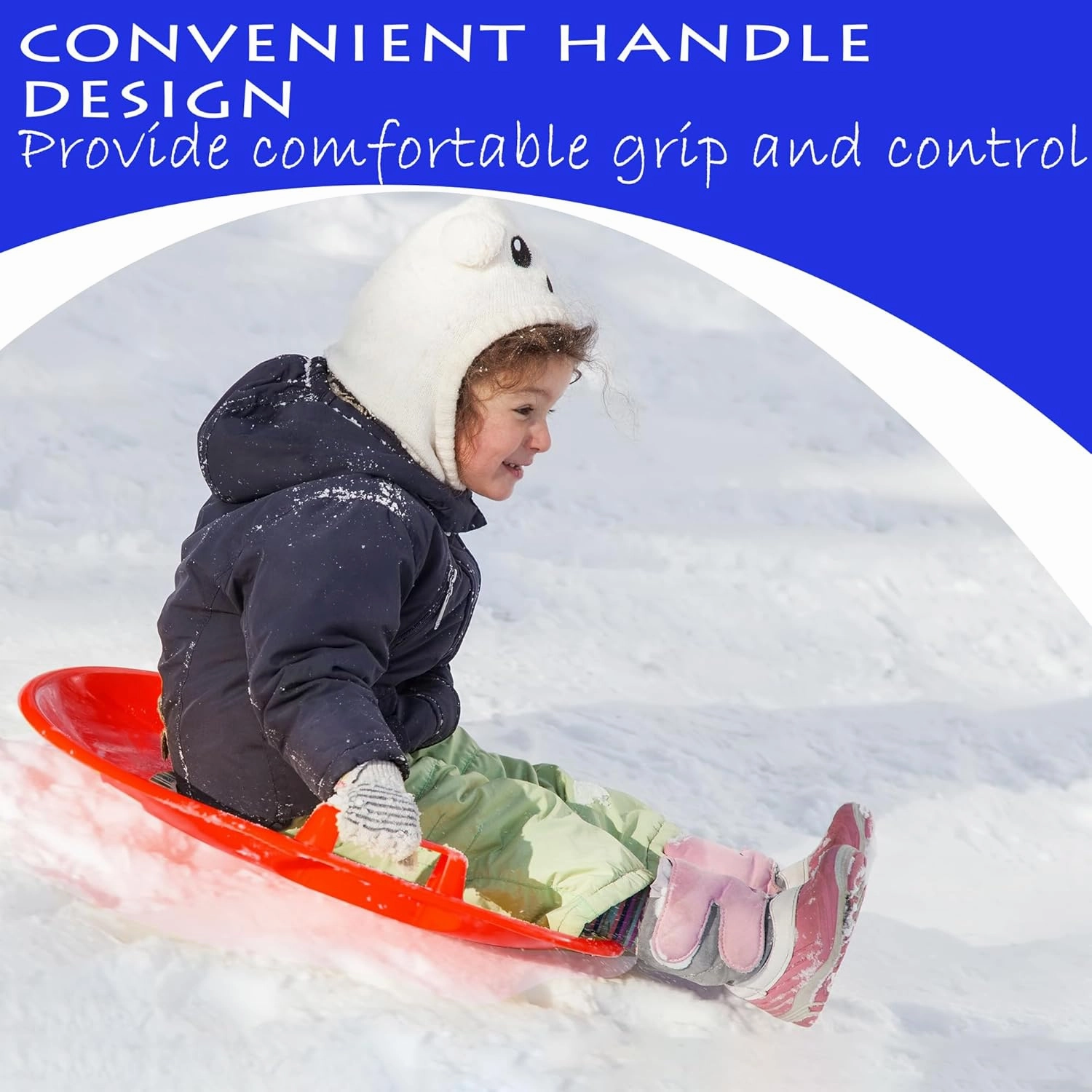 Slippery Racer Heavy-Duty Cold Weather Downhill Pro Adults and Kids Plastic Outdoor Winter Saucer Disc Snow Sleds with Handles.