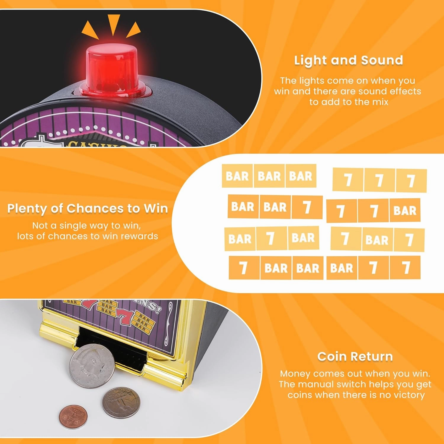Slot Machine Money Bank for Adults (8.3 * 4.2 * 3.9inch), Lucky Seven Casino Games Toy Piggy Bank with Flashing Lights and Jackpot Sounds for Party and Family-Purple