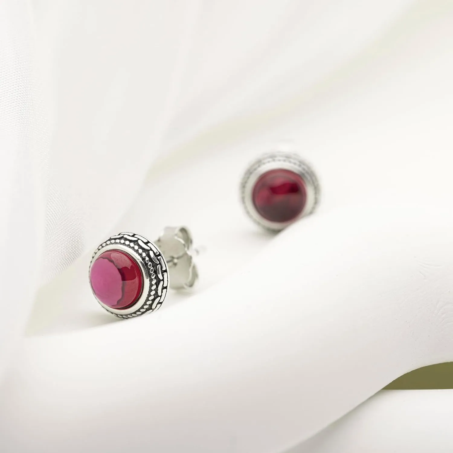 Small Red Ruby Vintage Sterling Silver Hypoallergenic Studs Earrings Jewelry Trendy Dainty Simple Handmade July Birthstone Earrings Jewelry Gifts for Women and Young Lady Her Keenove