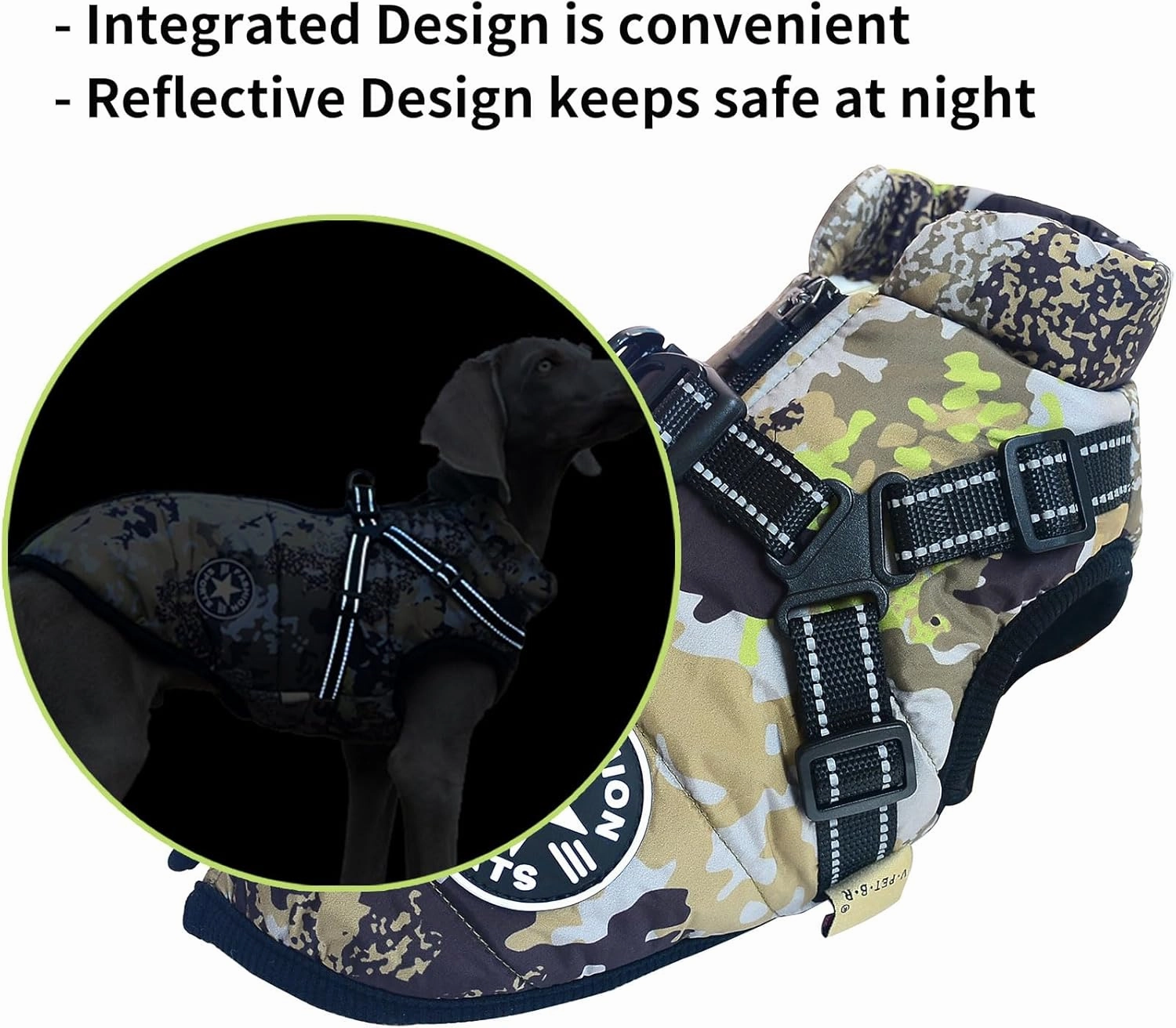 Small Dog Jacket with Harness, Outdoor Dog Sport Vest, Outdoor Warm Pet Winter Coat Harness for Cats Puppy Small Dogs, (Camo)