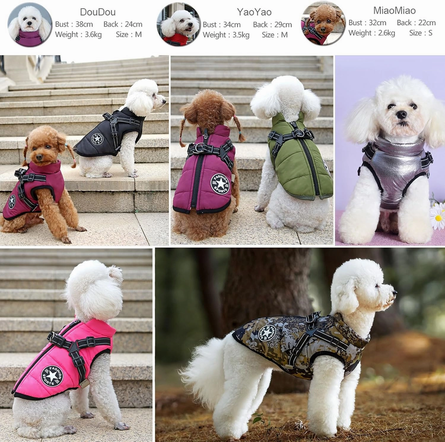 Small Dog Jacket with Harness, Outdoor Dog Sport Vest, Outdoor Warm Pet Winter Coat Harness for Cats Puppy Small Dogs, (Camo)
