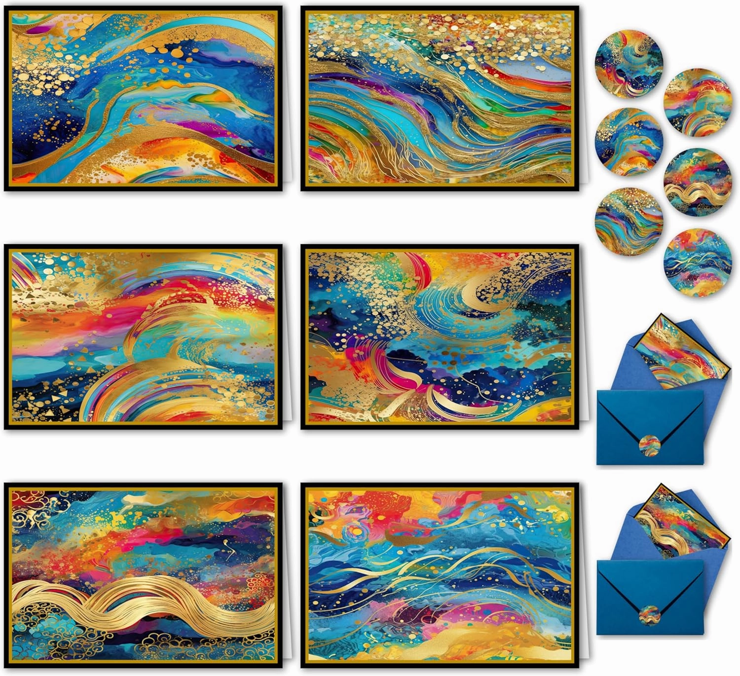 smart scribbles 48 Blank Cards and Envelopes - 4x6” Assorted Note Cards for All Occasions, Rainbow Agate Greeting Cards, Thank You Cards Assortment Pack with Matching Envelope Seals