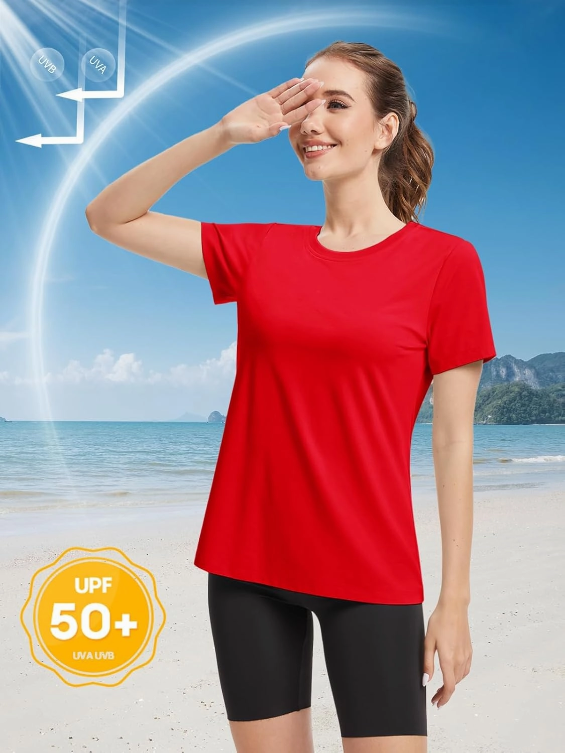 SMENG Short Sleeve Shirts for Women UPF 50  Cotton Crew Neck T Shirt Basic Summer Yoga Running Workout Tops